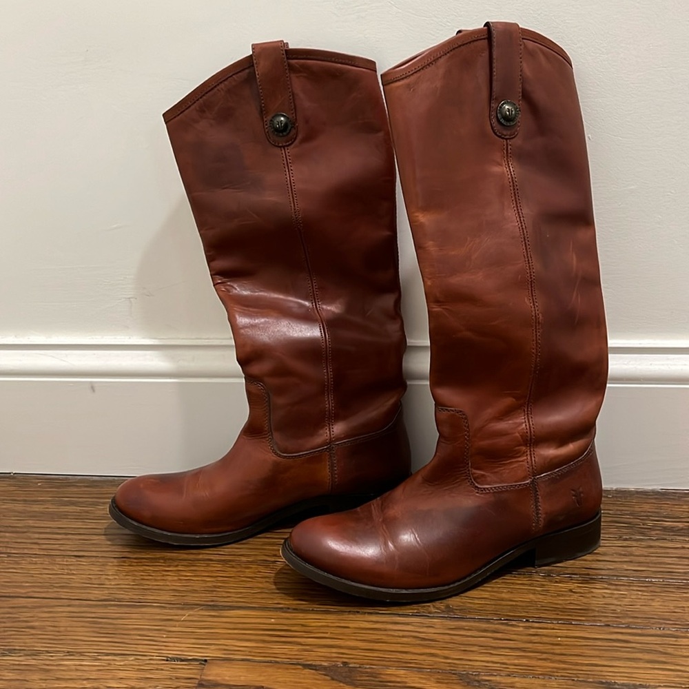 Frye Melissa Button Leather Cognac Boots 6B